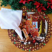 Set of 4 Round Placemats Covers Christmas Cookie Cloth 14