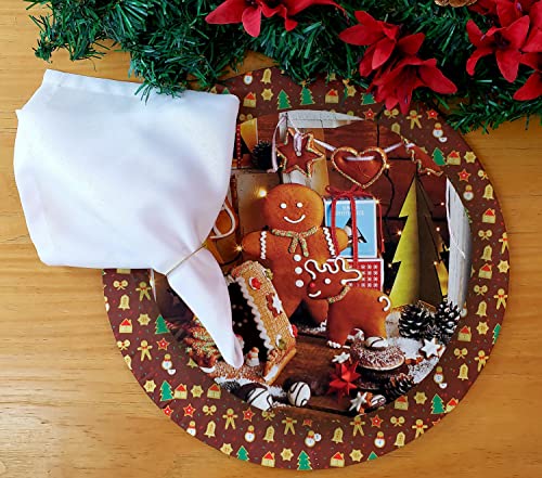 Set of 4 Round Placemats Covers Christmas Cookie Cloth 14