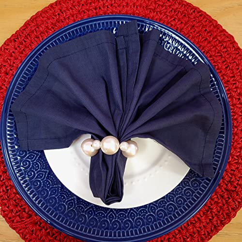 Charlo's Set of 4 Navy Blue 100% Cotton Solid Cloth Napkins 15
