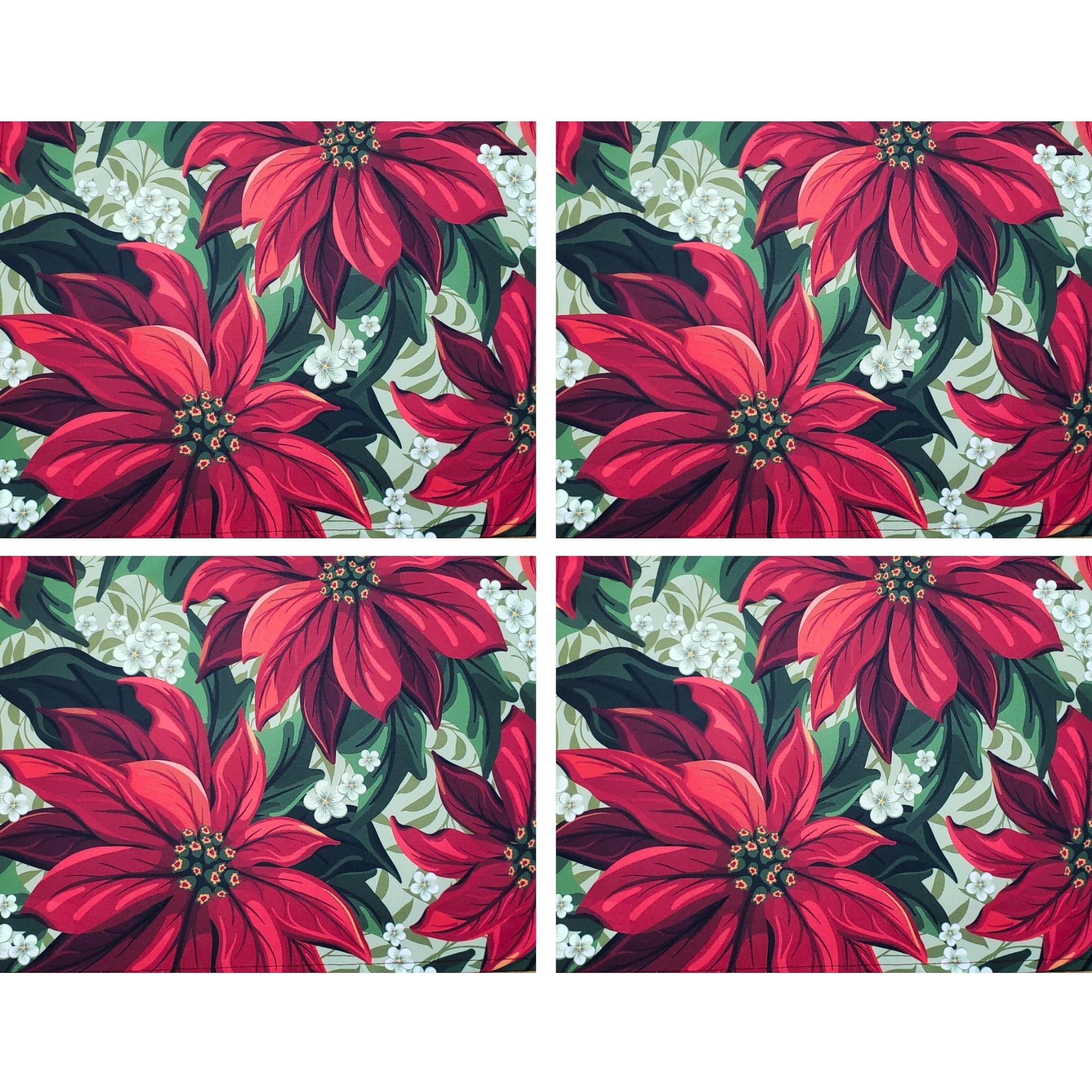 Set of 4 Placemats Bright Red Christmas Flower Cloth Waterproof 17