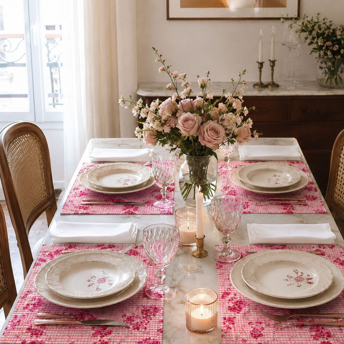Charlo’s Set of 4 Rectangular Placemats Cottage Rose 18" x 12"
