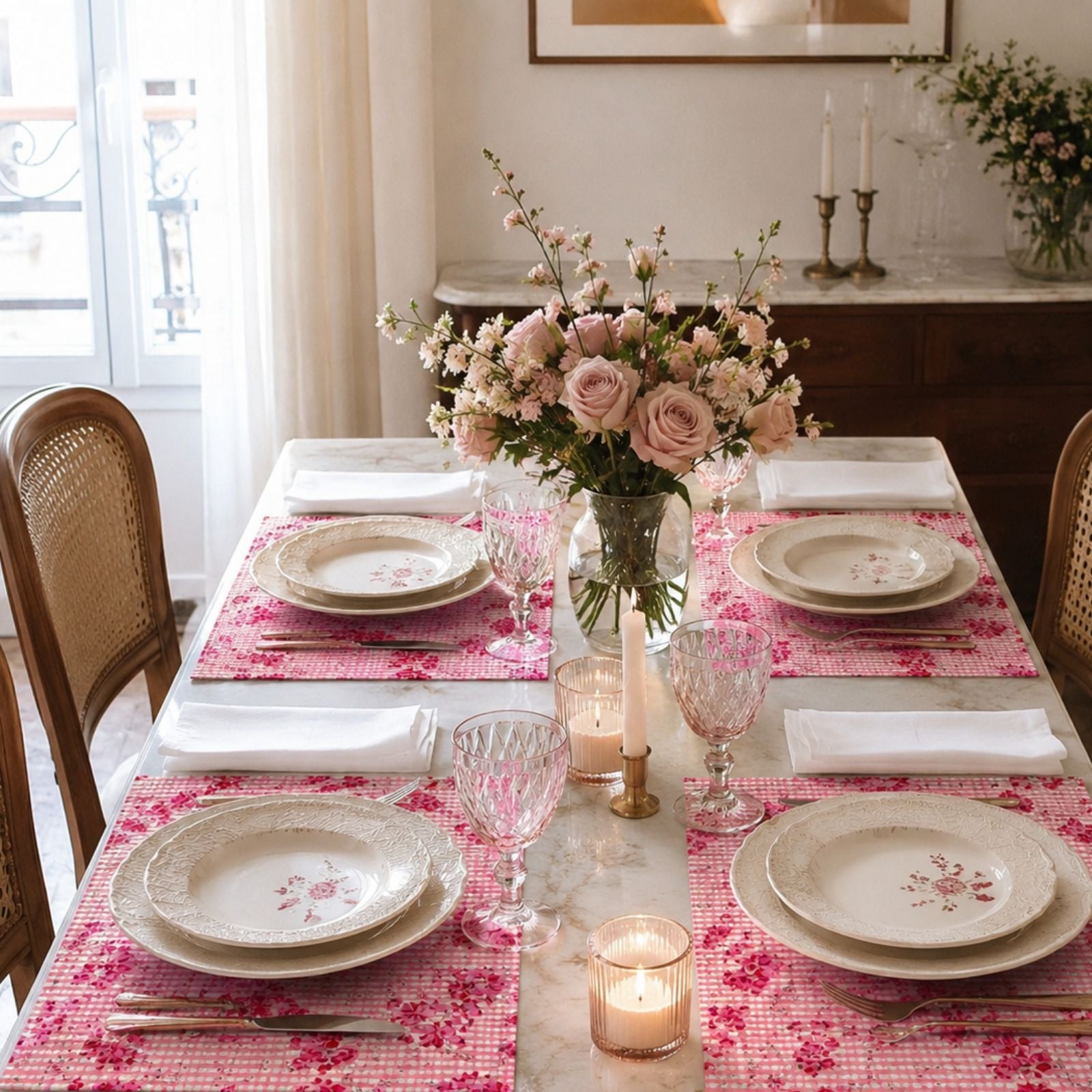 Charlo’s Set of 4 Rectangular Placemats Cottage Rose 18