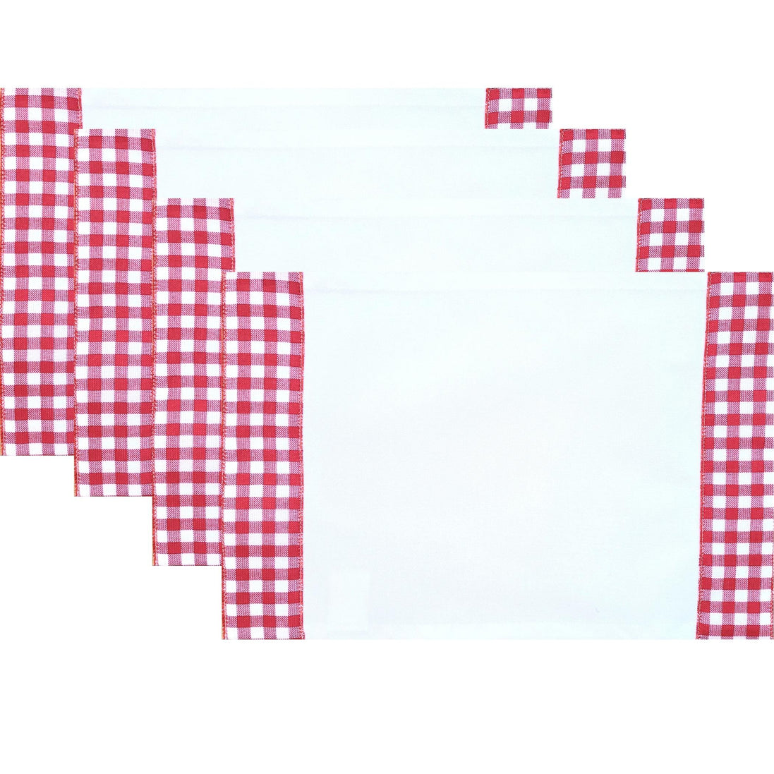 Set of 4 Placemats White Cotton Twill with Red Plaid Embroidery 18"by12"