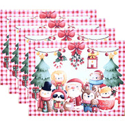Set of 4 Placemats Red Lively Christmas Party Cloth Waterproof 17