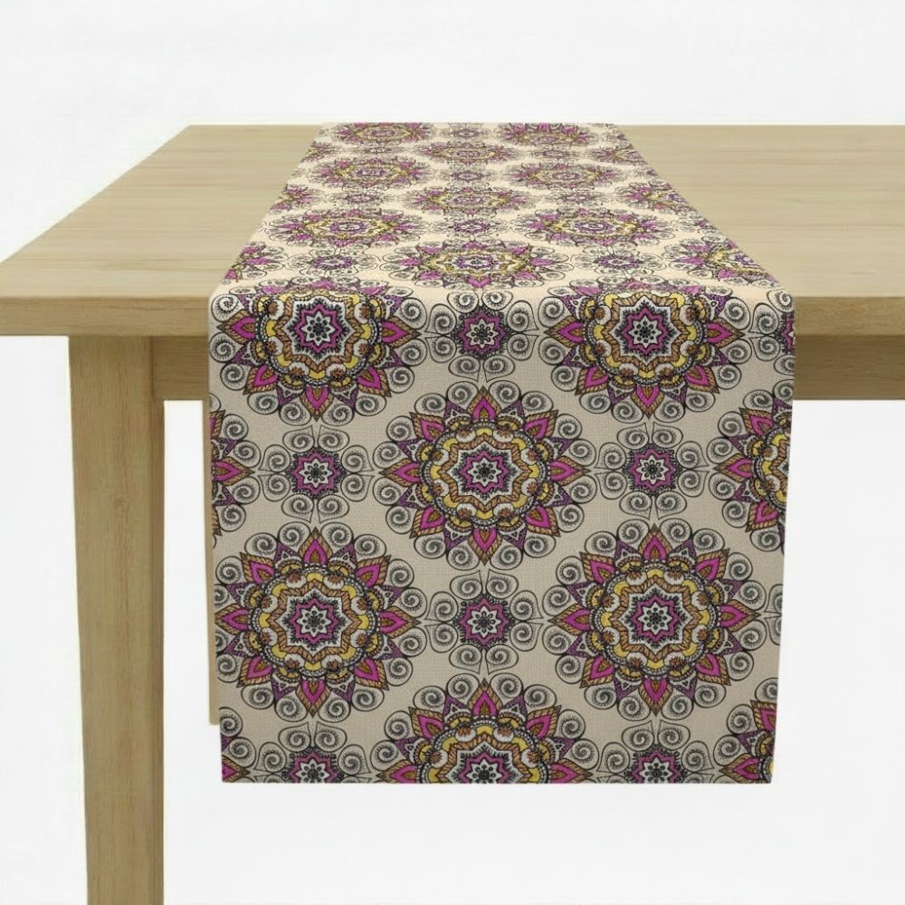 Charlo's Cotton Mandala Table Runner Beige 18" x 59"