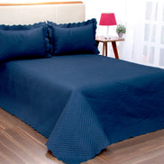Queen Quilted Bedspread Set 3 Pieces Navy 98.4 x 94.5 in – Soft Microfiber Lightweight Bedding