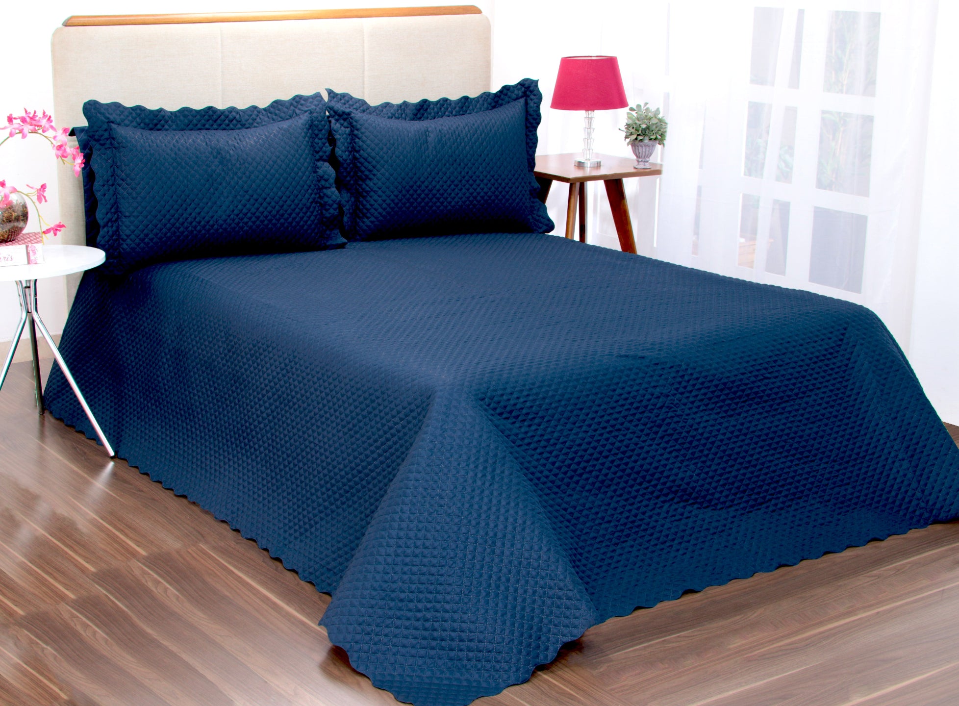 Queen Quilted Bedspread Set 3 Pieces Navy 98.4 x 94.5 in – Soft Microfiber Lightweight Bedding