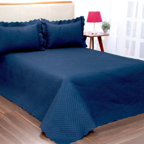 Queen Quilted Bedspread Set 3 Pieces Navy 98.4 x 94.5 in – Soft Microfiber Lightweight Bedding