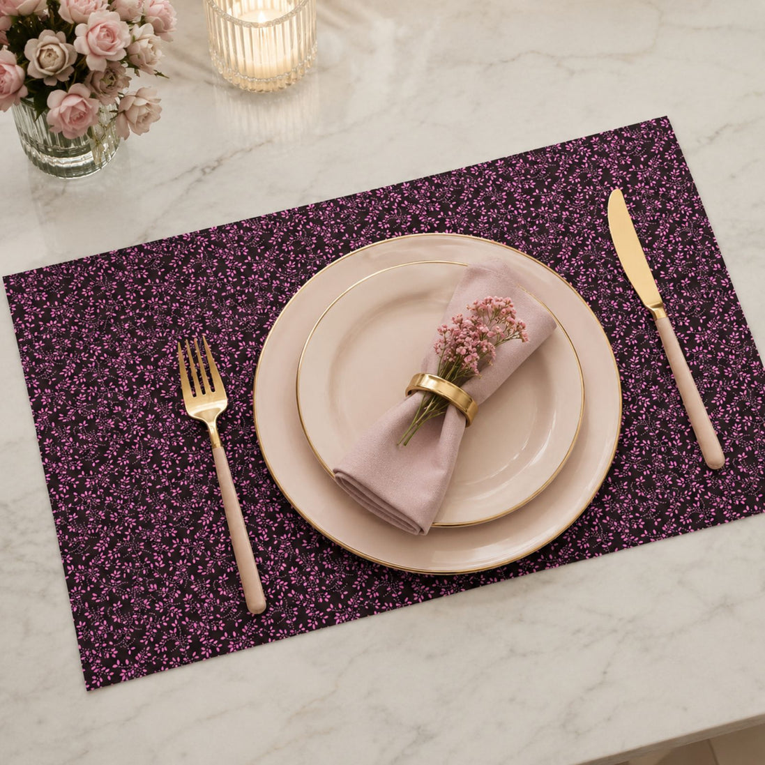Charlo’s Set of 4 Rectangular Placemats Delicate Rose Brown 18" x 12"