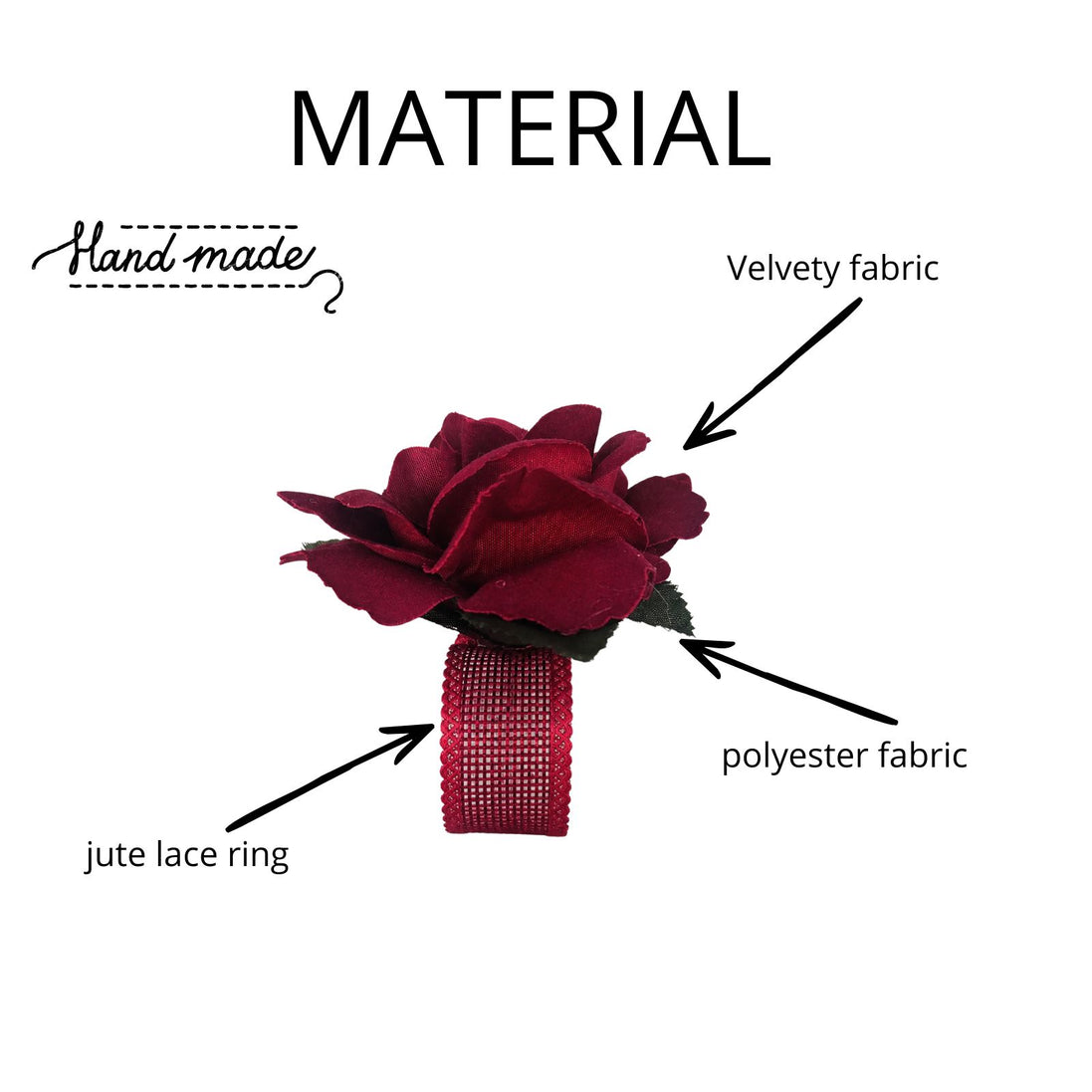 Maison Charlo Set of 2 Velvet Red Rosebud Napkin Rings with Velvet Jewelry Pouch