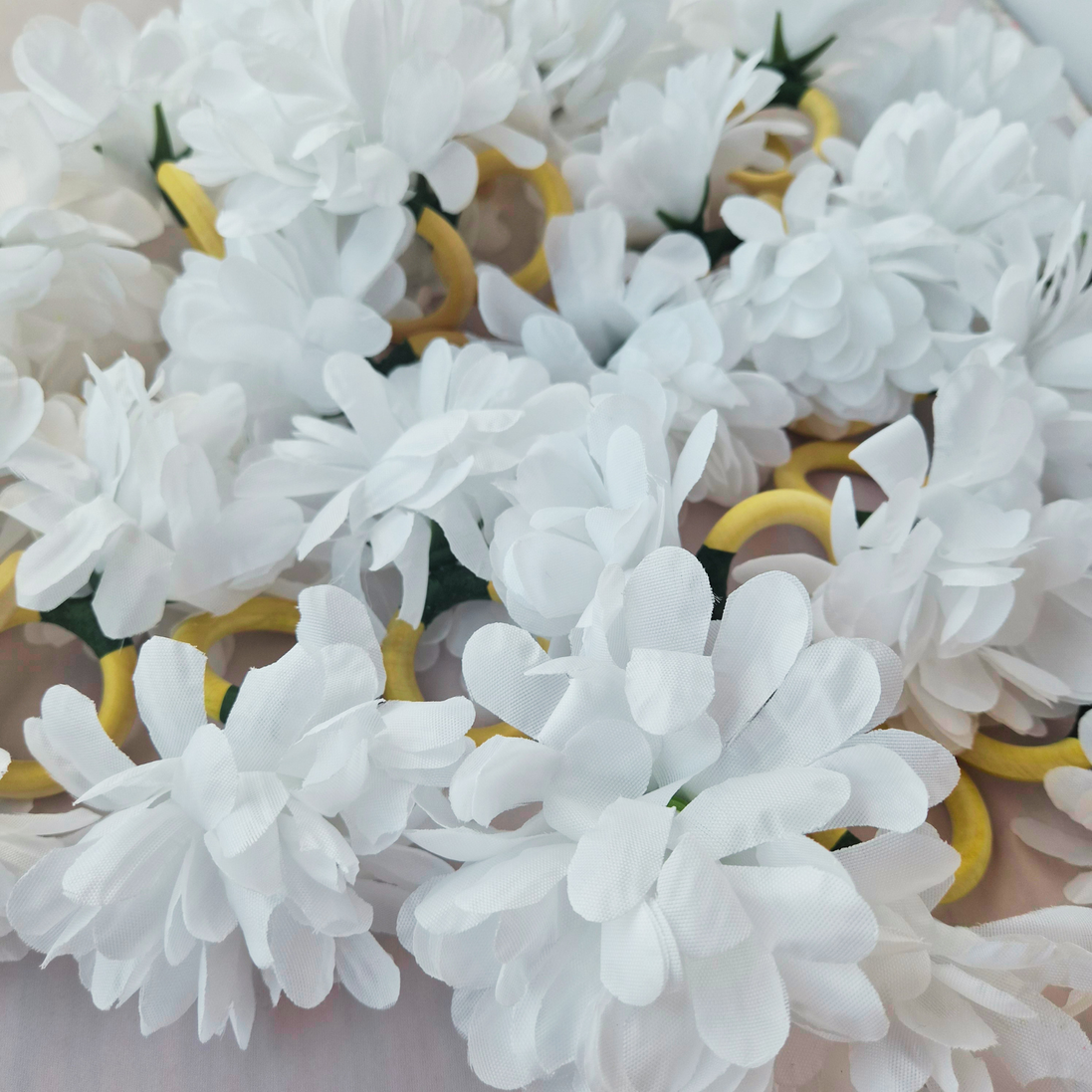 Maison Charlo Set of 12 White Snow Chrysanthemum Napkin Rings