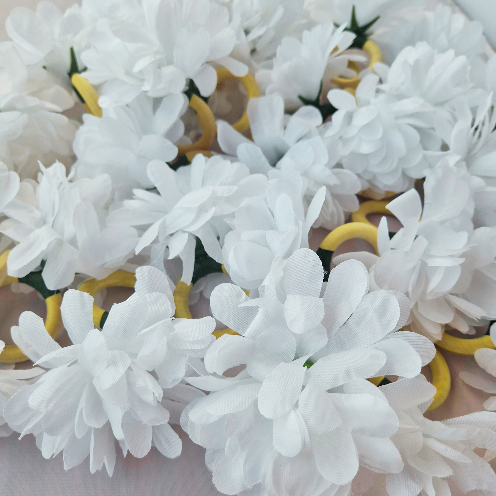 Maison Charlo Set of 12 White Snow Chrysanthemum Napkin Rings