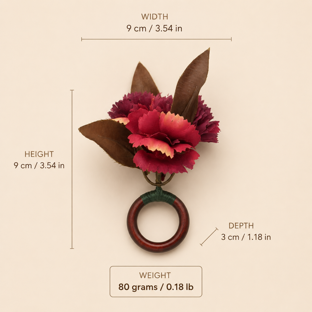 Maison Charlo Burgundy Carnation Flower Napkin Rings Set of 4, Floral Napkin Ring Holders