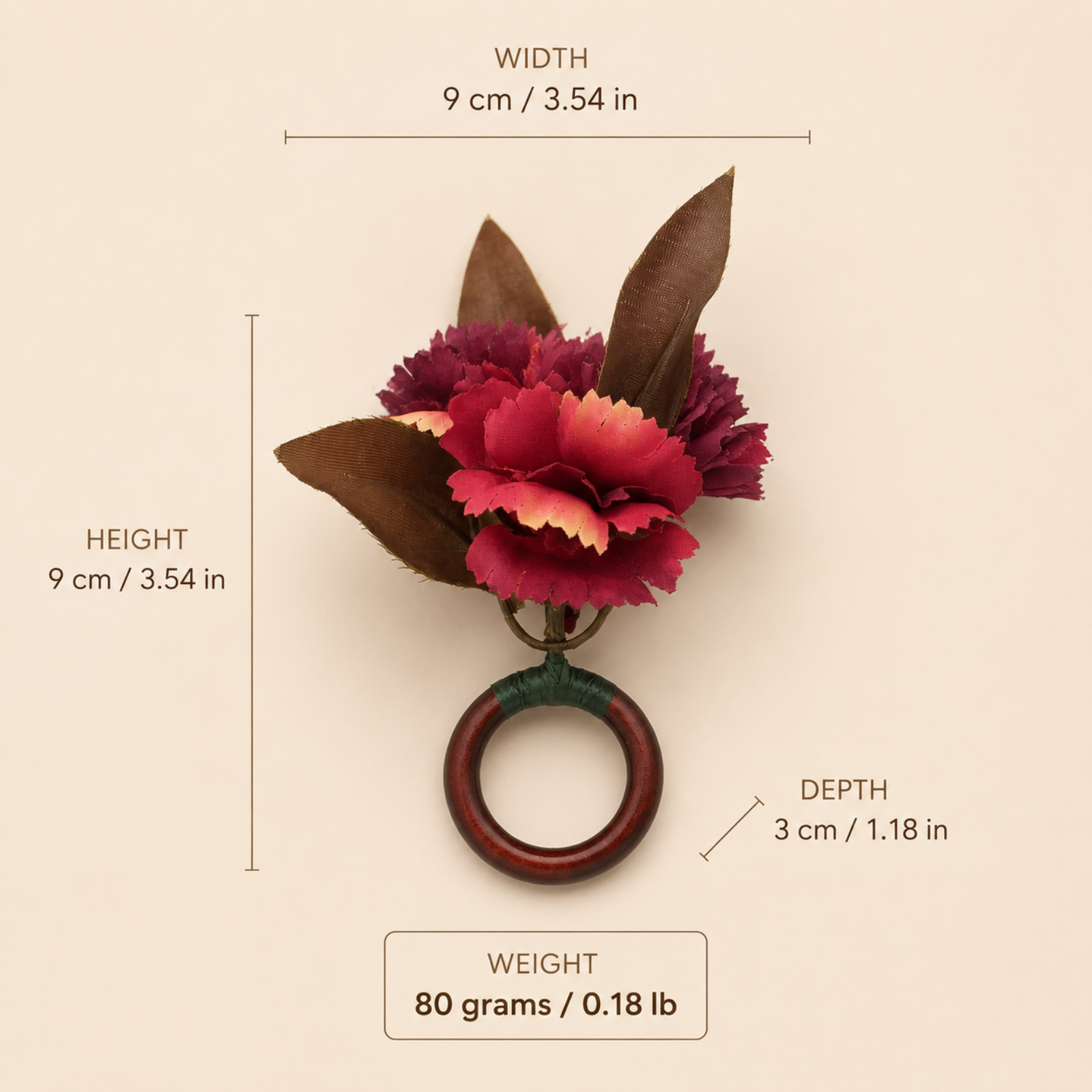 Maison Charlo Burgundy Carnation Flower Napkin Rings Set of 4, Floral Napkin Ring Holders