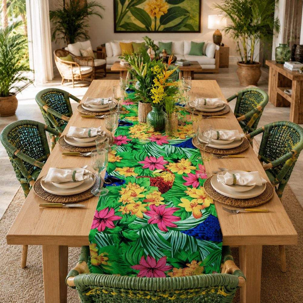 Charlo's Macaw Table Runner Green Yellow 18" x 59"