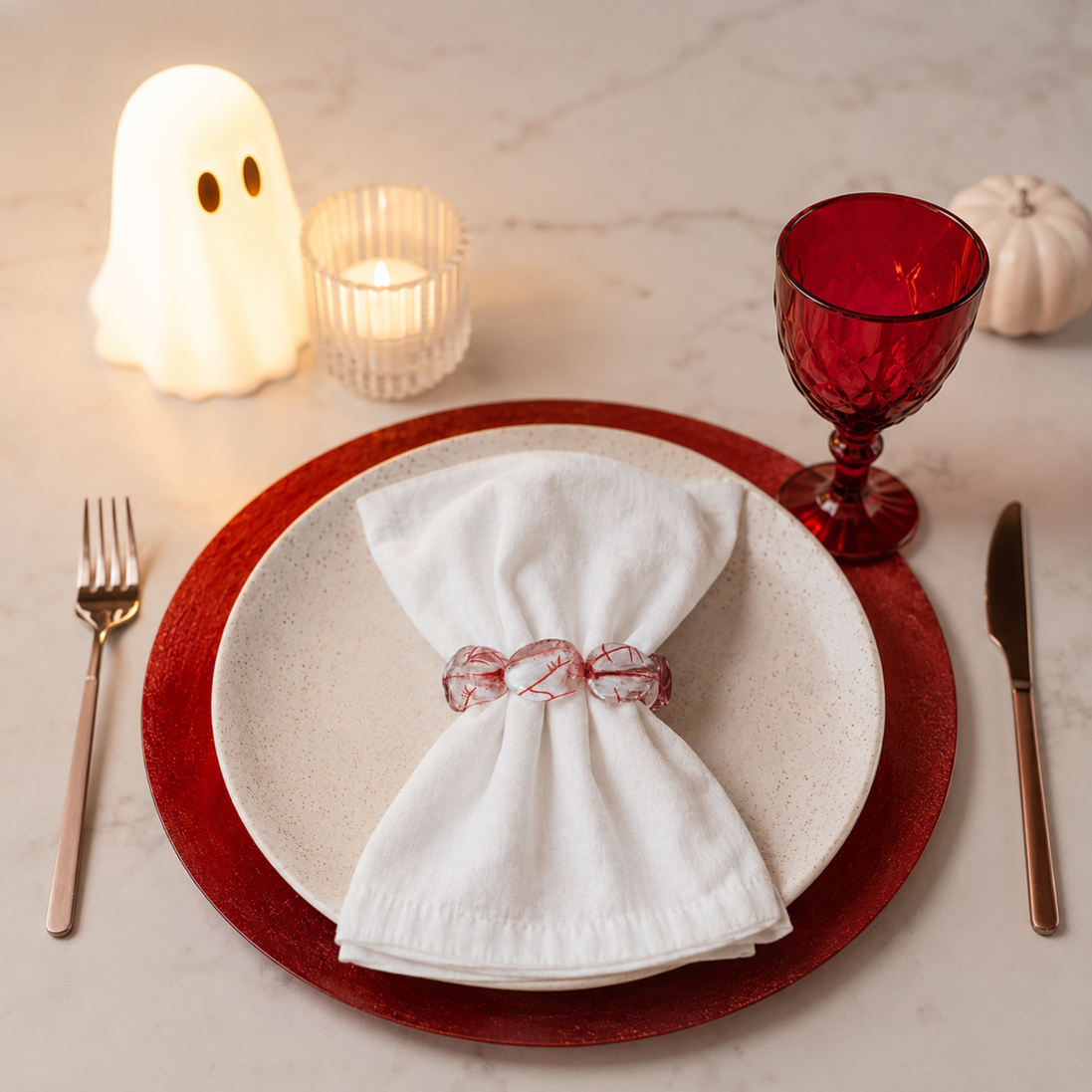 Maison Charlo Set of 4 Red Swirl Beaded Napkin Rings