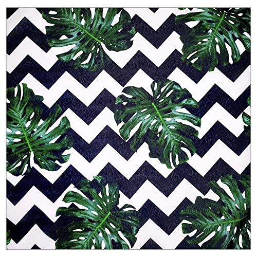 Charlo's Set of 4 Leaf Tropical Monstera Green Chevron Cloth Napkins 16