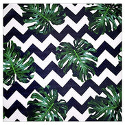 Charlo's Set of 4 Leaf Tropical Monstera Green Chevron Cloth Napkins 16