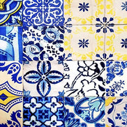 Set of 4 Waterproof Rectangular Placemats Blue Tile 17