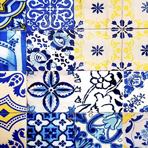 Set of 4 Waterproof Rectangular Placemats Blue Tile 17