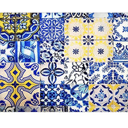 Set of 4 Waterproof Rectangular Placemats Blue Tile 17