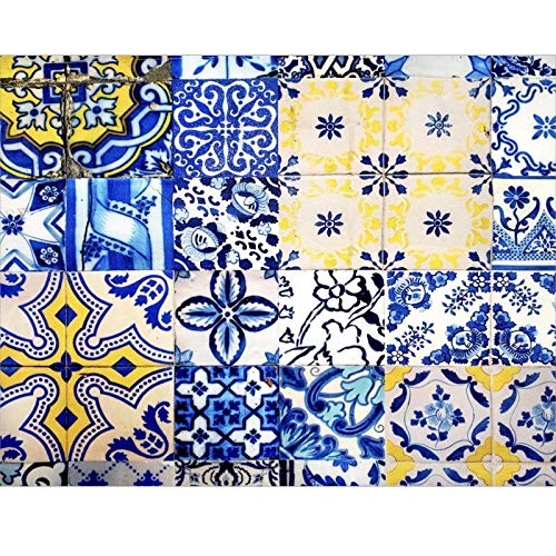 Set of 4 Waterproof Rectangular Placemats Blue Tile 17