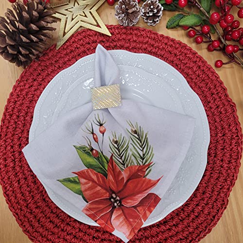 Charlo's Cloth Napkins Set of 4 Christmas Red Flower 16