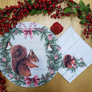 Set of 4 Round Placemats Covers Christmas Squirrel Cloth 14