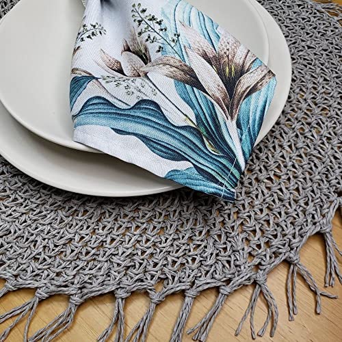 Charlo's Set of 4 Grey Folk Sustainable Rustic Chic Round Placemats 16