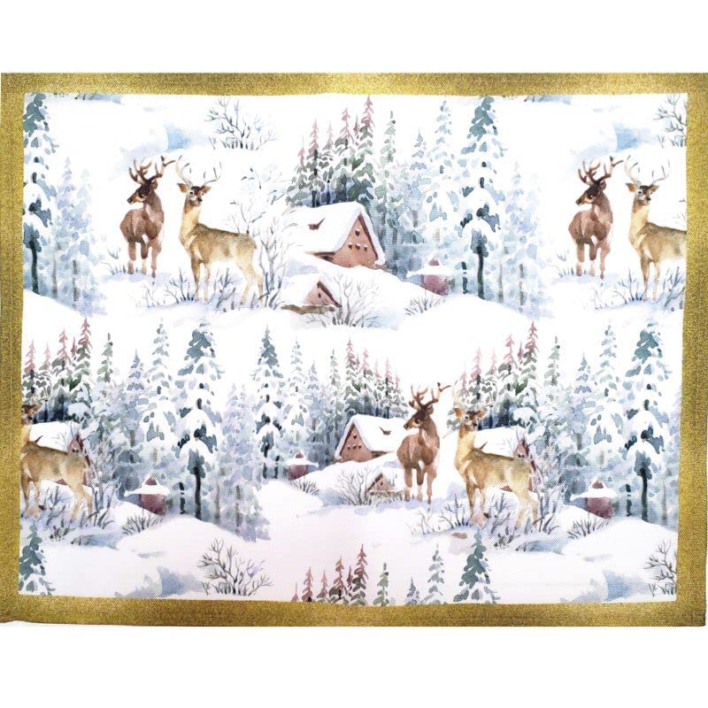 Set of 4 Placemats Christmas Reindeer Cloth Waterproof 17