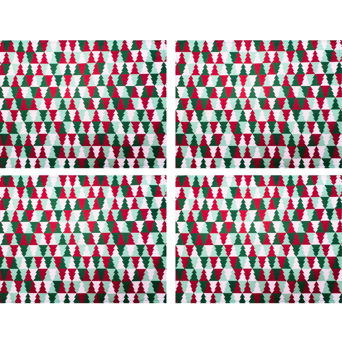 Set of 4 Placemats Christmas Tree Tile Cloth Waterproof 17" by 13" -  Green