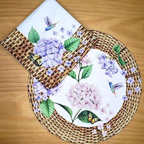 Charlo's Cloth Napkins Set of 4 Hydrangeas Flower Bird 16