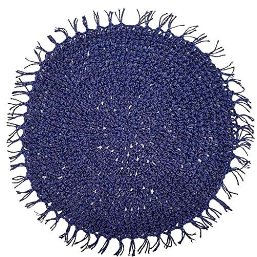Charlo's Set of 4 Blue Navy Folk Sustainable Rustic Chic Round Placemats 16