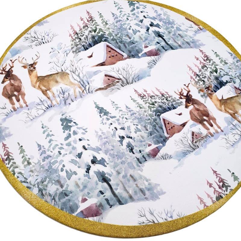 Set of 4 Round Placemats Covers Christmas Reindeer Cloth 14