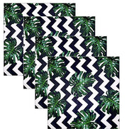 Charlo's Set of 4 Leaf Tropical Monstera Green Chevron Cloth Napkins 16