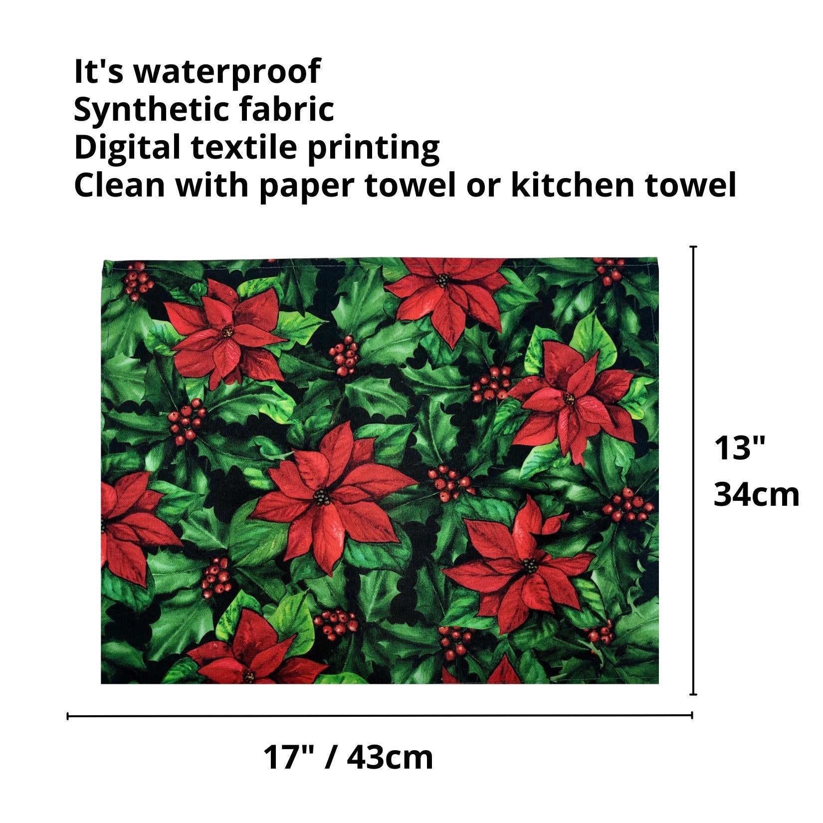 Set of 4 Placemats Christmas Flower Cloth Waterproof 17