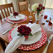 Maison Charlo Set of 2 Velvet Red Rosebud Napkin Rings with Velvet Jewelry Pouch