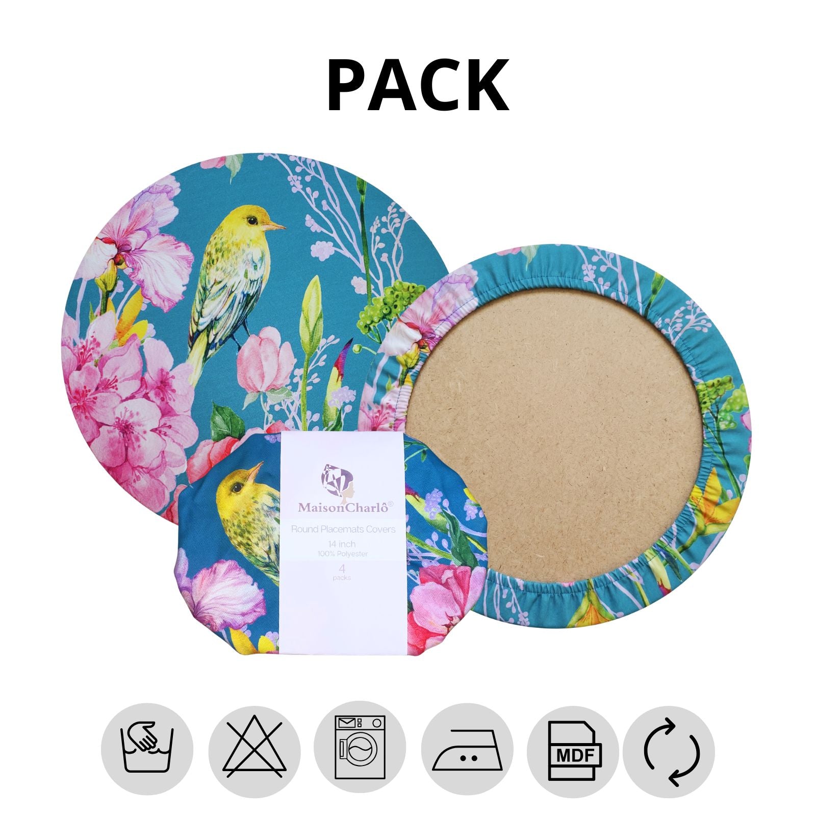 Set of 4 Round Placemats Covers Blue Bird Versailles 14 Dia inch