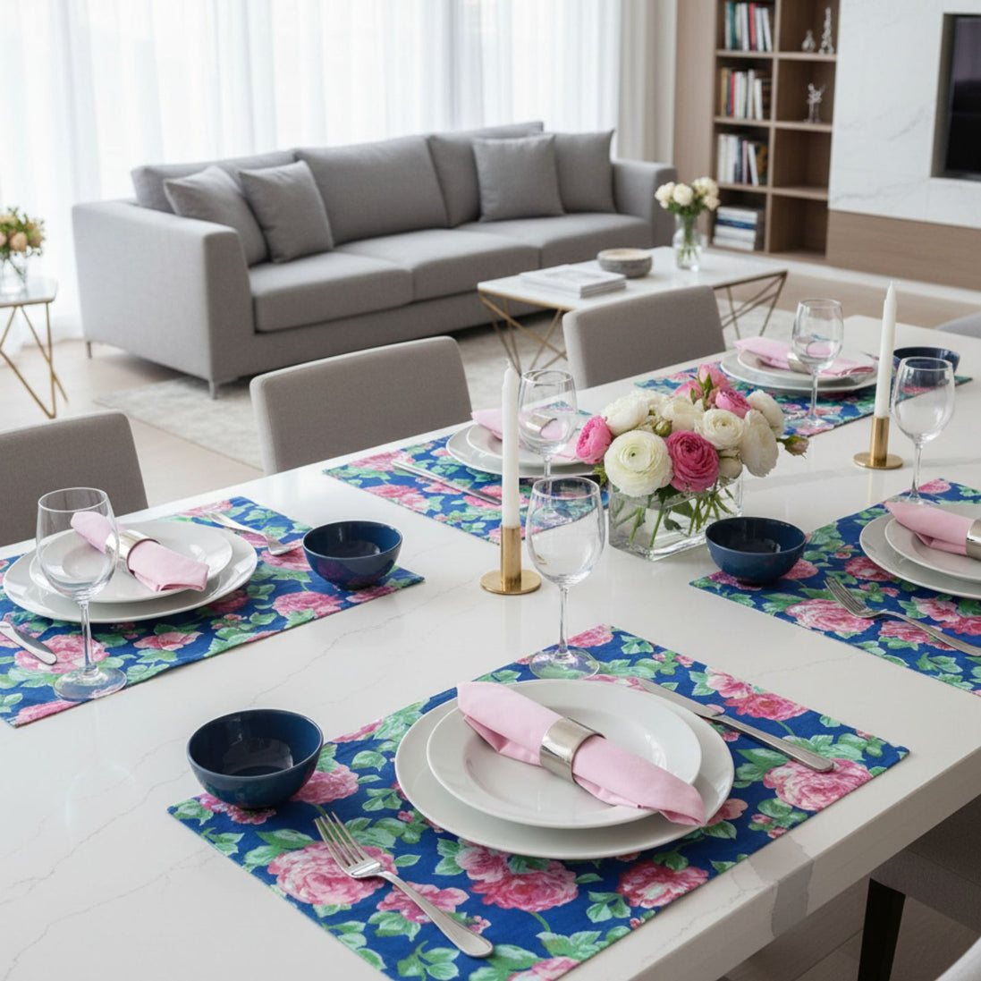 Charlo's Set of 4 Rectangular Placemats Celestial Floral 18" x 12"