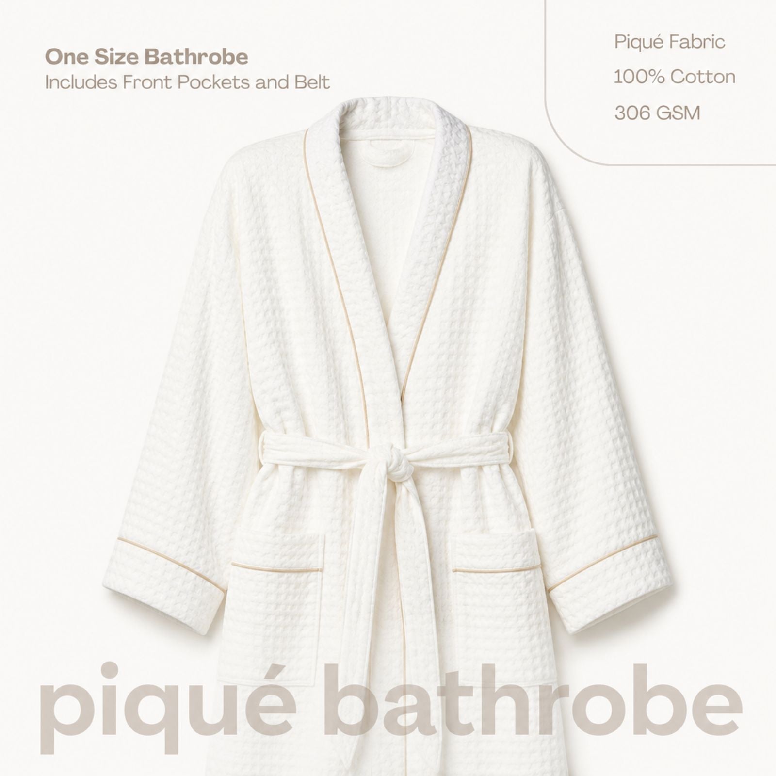 Charlo’s Adult Piqué Bathrobe – 100% Cotton Lightweight Robe, One Size