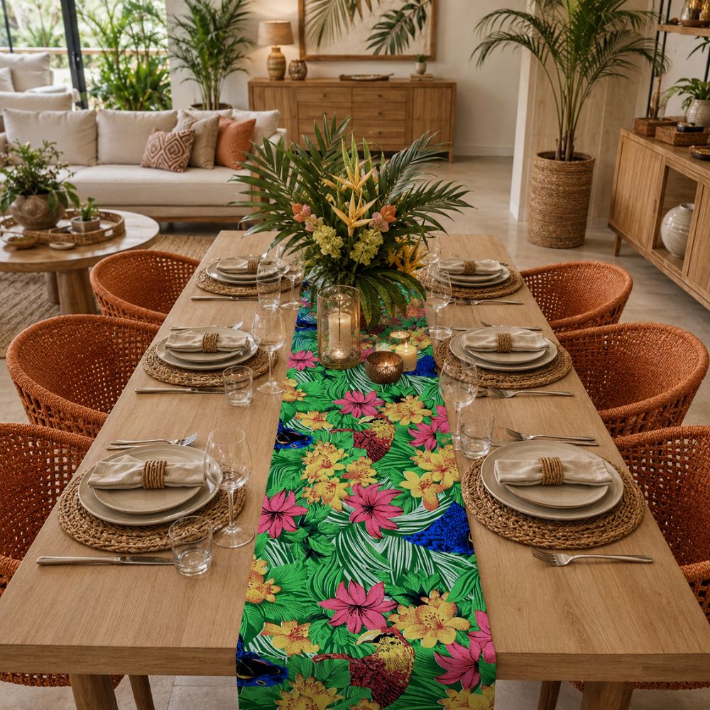 Charlo's Macaw Table Runner Green Yellow 18