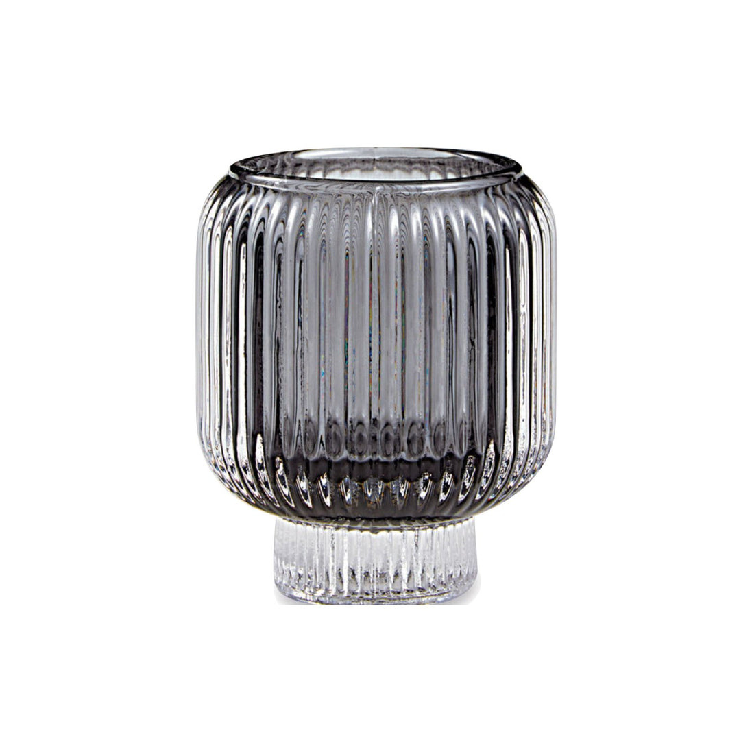 Black Ribbed Glass Candle Holder – Transparent Decorative Votive