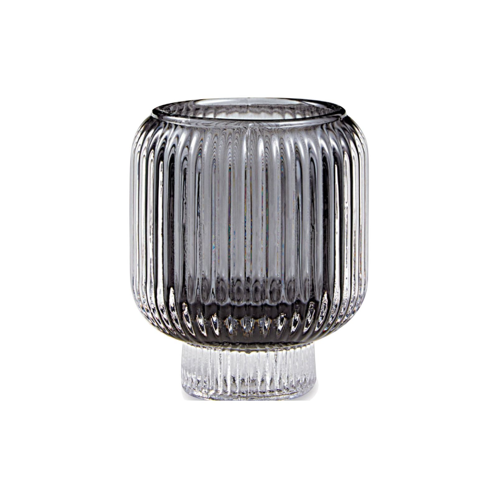 Black Ribbed Glass Candle Holder – Transparent Decorative Votive