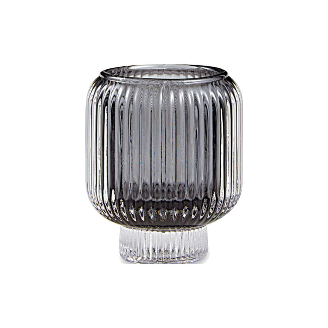 Black Ribbed Glass Candle Holder – Transparent Decorative Votive