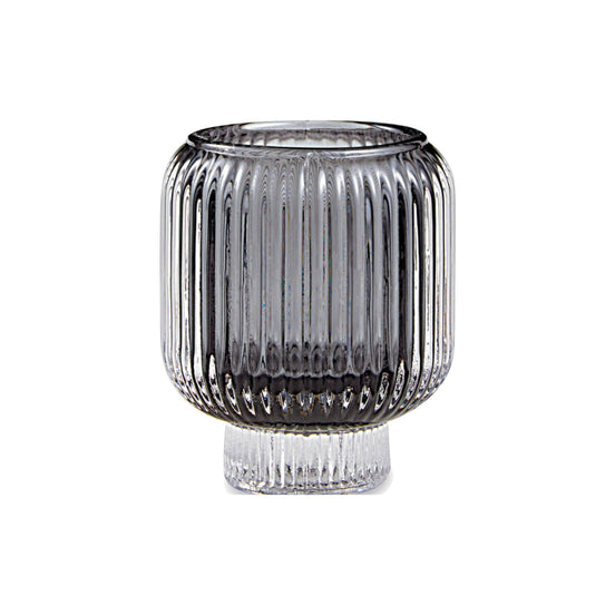 Black Ribbed Glass Candle Holder – Transparent Decorative Votive
