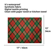 Set of 4 Placemats Christmas Plaid Cloth Waterproof 17