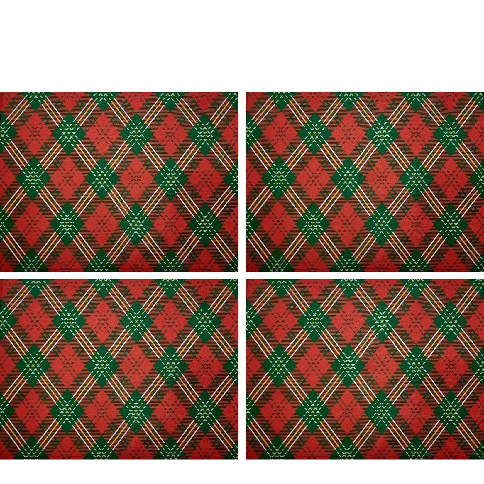 Set of 4 Placemats Christmas Plaid Cloth Waterproof 17