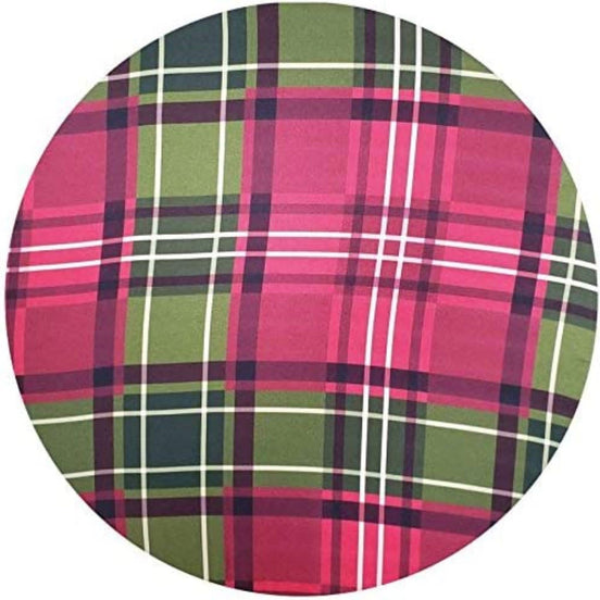 Set of 4 Round Placemats Covers Christmas Plaid Cloth 14" Dia | Red