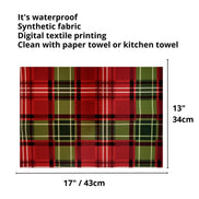 Set of 4 Placemats Christmas Plaid Cloth Waterproof 17