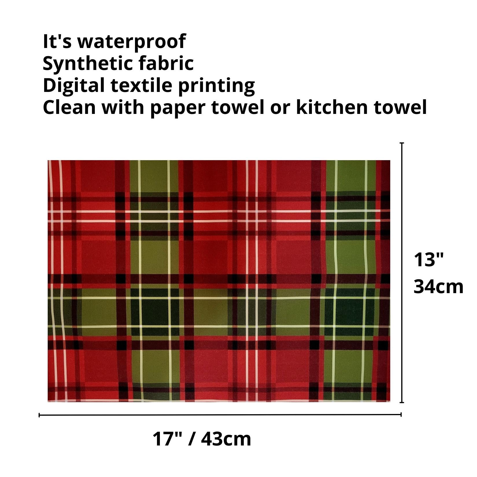 Set of 4 Placemats Christmas Plaid Cloth Waterproof 17